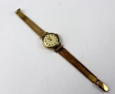 A Longines ladies' wristwatch, 9ct gold case and strap, possibly 1925, marked BAUME 42502, gold content approx 15.5g.
