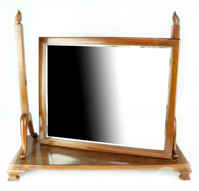 A Victorian-style mahogany swing toilet mirror with rectangular plate, on squat cabriole legs, width 70cm.