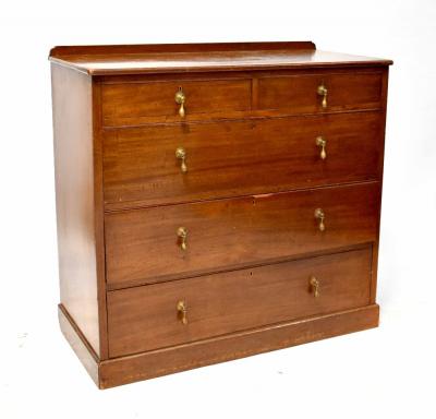 A 19th century mahogany chest of two short over three long graduated drawers with brass pear drop handles on a plinth base, 105 x 109 x 51.5cm.