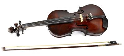 A c1900 Dresden copy of an Antonius Stradivarius (internal label) violin, length 63cm, cased and with bow.