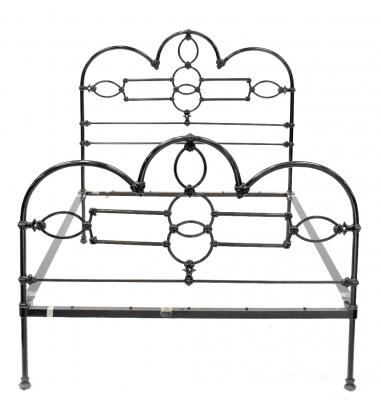 A Victorian-style black painted wrought iron double bedstead, 137 x 137 x 196cm.