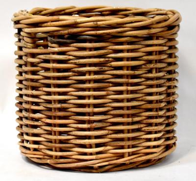 A large round modern wicker log basket, height 54cm, diameter 63cm.