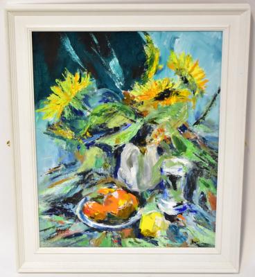 TRUSHI HUNTER; acrylic, 'Enigmatic Carrier Bag', 59.5 x 49.5cm, framed.