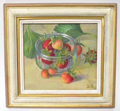 DIANA CALVERT; oil, 'Wild Strawberries', 16.5 x 16.5cm,