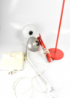 A vintage white Anglepoise lamp and a vintage floorstanding red Anglepoise style lamp (2).
