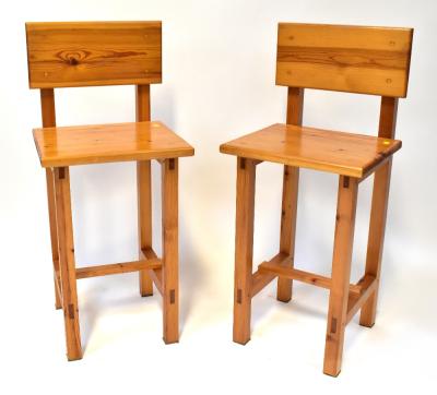 A pair of modern pine high stools, height to seat 72cm (2).