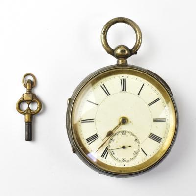 A 19th century hallmarked silver open face pocket watch, the white circular enamelled dial set with Roman numerals and a smaller seconds subsidiary dial, Chester 1893, key wind movement.