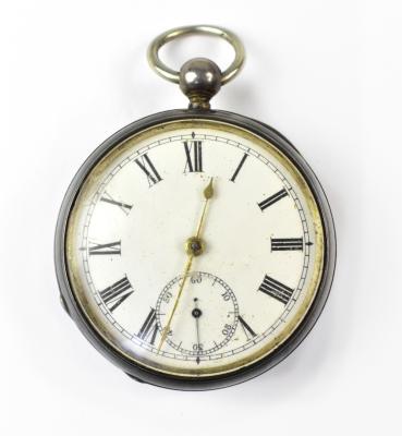 WALTHAM MASS; a sterling silver open face pocket watch, the white enamelled dial set with Roman numerals and smaller subsidiary seconds dial, numbered 4068481.