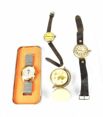 INGERSOLL; a vintage 1950s Wrist Radiolite gentlemen's wristwatch, the silvered dial set with Arabic numerals and subsidiary seconds dial, diameter 40mm, on textured leather strap, a vintage silver cased wristwatch, the silvered dial set with Arabic numerals and subsidiary seconds hand, stamped internally to the case '925' and further stamped 'SP', diameter 30mm, on a leather strap, a Chinese replica Ingersoll wristwatch, the silvered dial set with Arabic numerals and subsidiary seconds hand, on