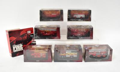 ATLAS EDITIONS COLLECTIONS; twenty-eight scale models of fire engines, including a Mercedes-Benz Unimog, a Karrier Gamecock, a Volvo B11, a Bedford RLHZ 'Green Goddess', etc, all in original boxes with cellophane wrappers, also a small folder of information slips relating to the collection (28).