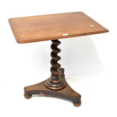 A walnut rectangular topped occasional table, the moulded top above barleytwist column, raised on tripartite base to bun feet, 67 x 69 x 52cm (af).