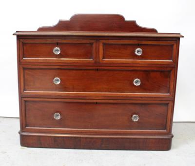 A Victorian mahogany chest of two-over-three drawers with galleried back and glass handles, height 95cm.