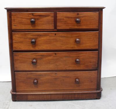 A Victorian mahogany two-over-three chest of drawers to plinth base, 116 x 118cm (af).