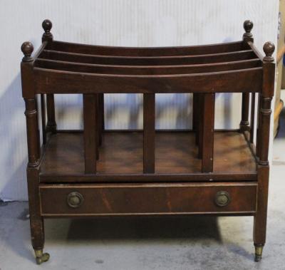 A reproduction mahogany Canterbury with single drawer, width 55cm.