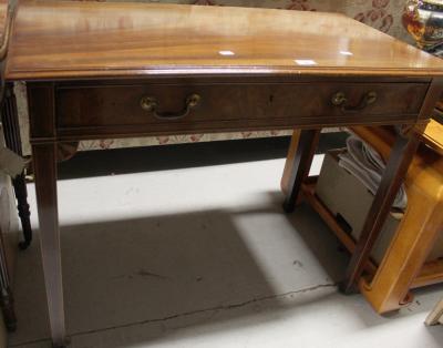 A mahogany inlaid hall table, one frieze drawer to tapering supports, length 93cm.