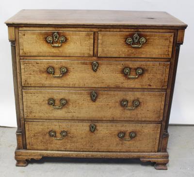 A 19th century inlaid walnut Davenport, the fall front enclosing drawer above four further drawers, height 84cm (af).