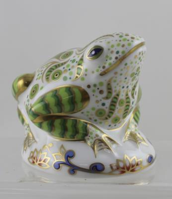 A Royal Crown Derby limited edition 'Toad' paperweight, signed by Sue Fisher, with gold stopper, boxed.