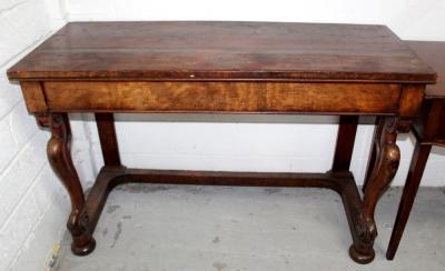 A 19th century mahogany buffet sideboard base, one long drawer on carved cabriole front supports, width 132cm.